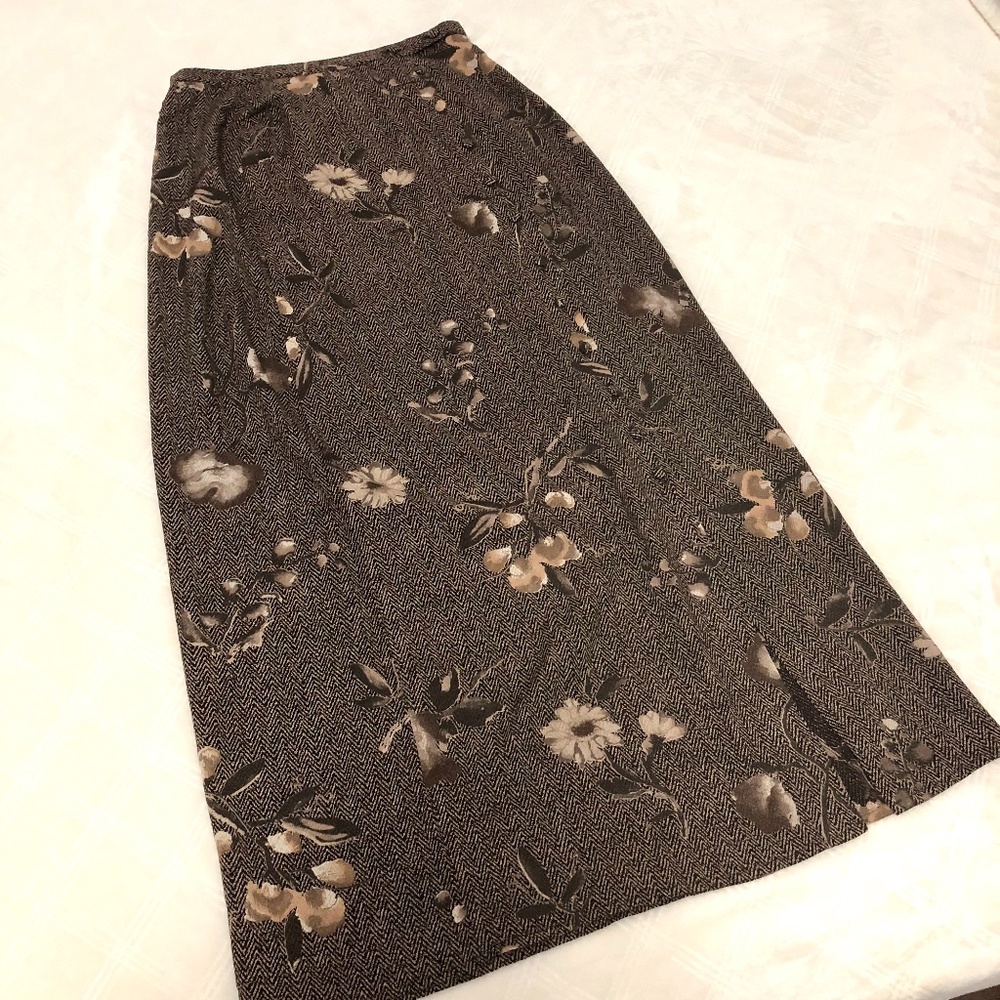 EXPRESS Floral Y2K Brown A-Line Long Skirt